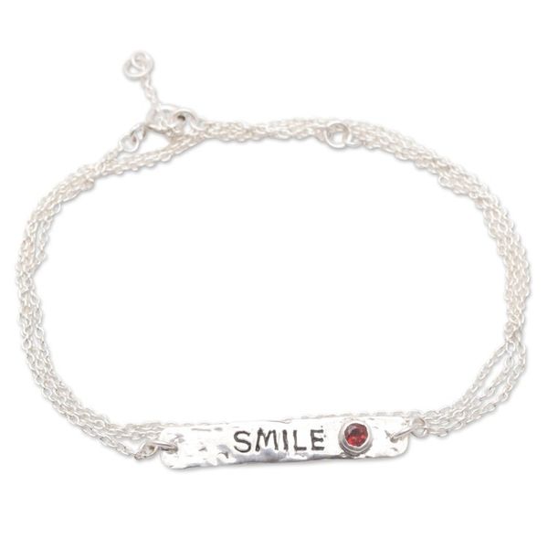 Alternate image for Sterling Silver Wrap Pendant Bracelet with Garnet Stone Passion Smile