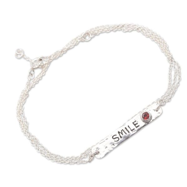 Alternate image for Sterling Silver Wrap Pendant Bracelet with Garnet Stone Passion Smile