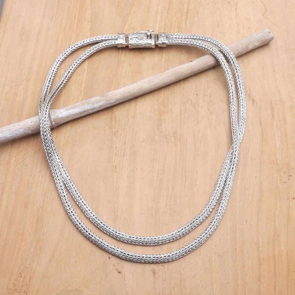 Men's Polished Sterling Silver Naga Chain Necklace 'Naga Knight'