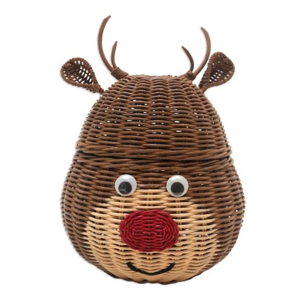 Alternate image for Holiday Reindeer Rattan Basket Painted by Hand Secret Holiday Reindeer