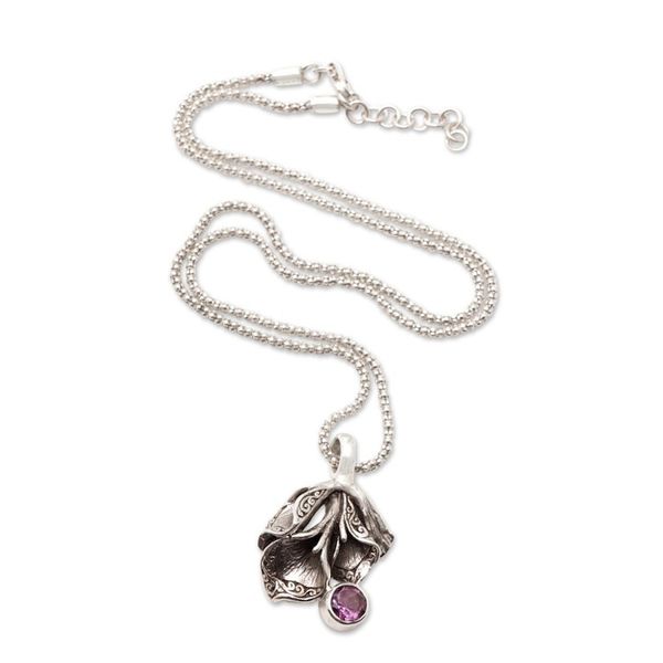 Alternate image for Floral Pendant Necklace with Faceted Amethyst Gemstone Bouquet of Truth