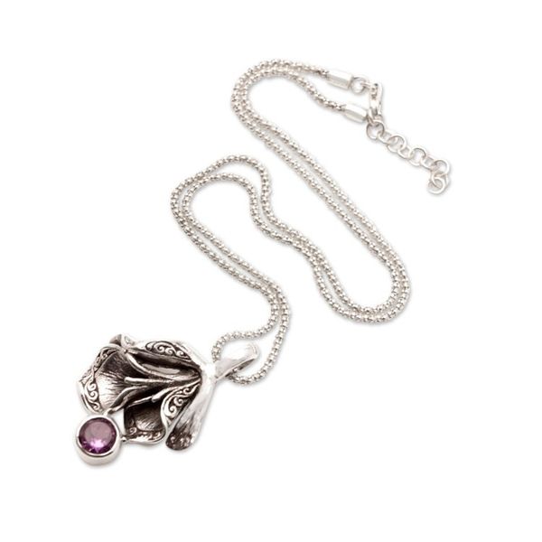 Alternate image for Floral Pendant Necklace with Faceted Amethyst Gemstone Bouquet of Truth
