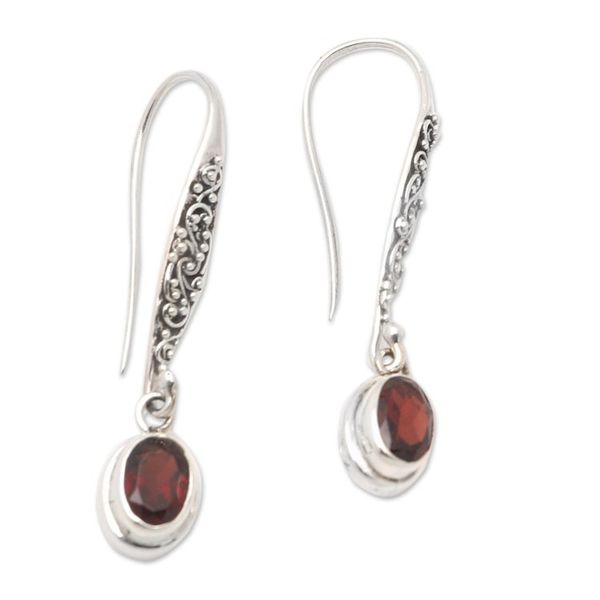 Alternate image for Sterling Silver and Garnet Dangle Earrings Crafted in Bali Heavens Treasure in Red