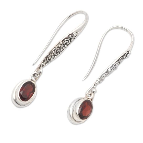 Alternate image for Sterling Silver and Garnet Dangle Earrings Crafted in Bali Heavens Treasure in Red