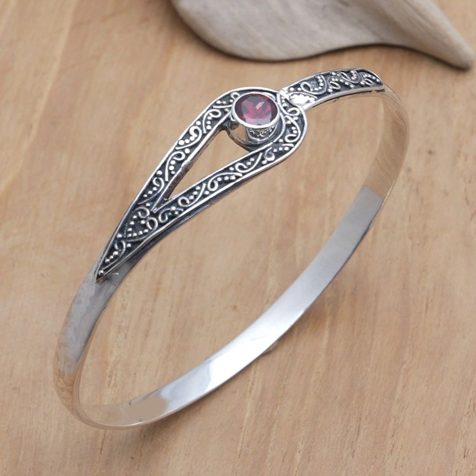 Traditional Javanese Bangle Bracelet with Natural Garnet Gem 'Eternal Javanese Passion'