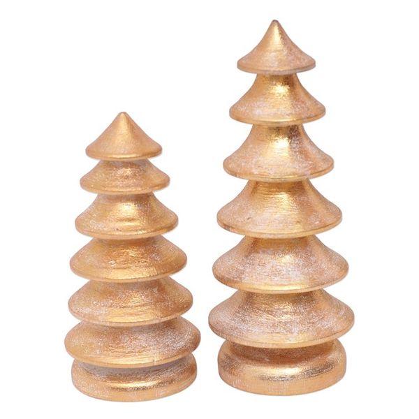 Alternate image for Set of 2 Hand-Carved Pagoda Wood Sculptures from Bali Golden Pagodas