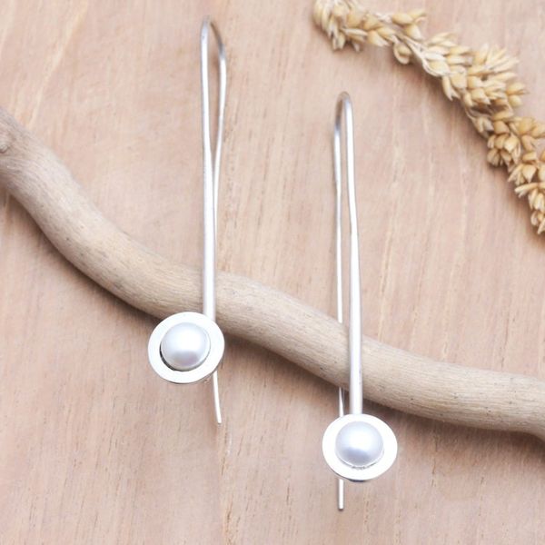 Alternate image for Sterling Silver Drop Earrings with Cultured Mabe Pearl Ivory Trumpet