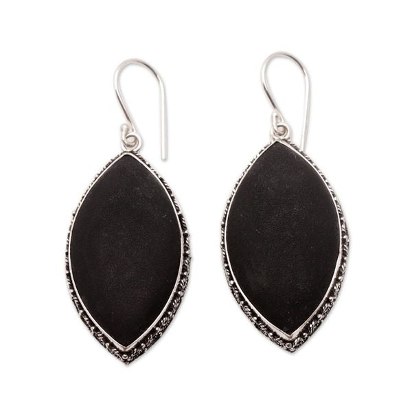 Alternate image for Sterling Silver Dangle Earrings with Lava Stone from Bali Night Beauty