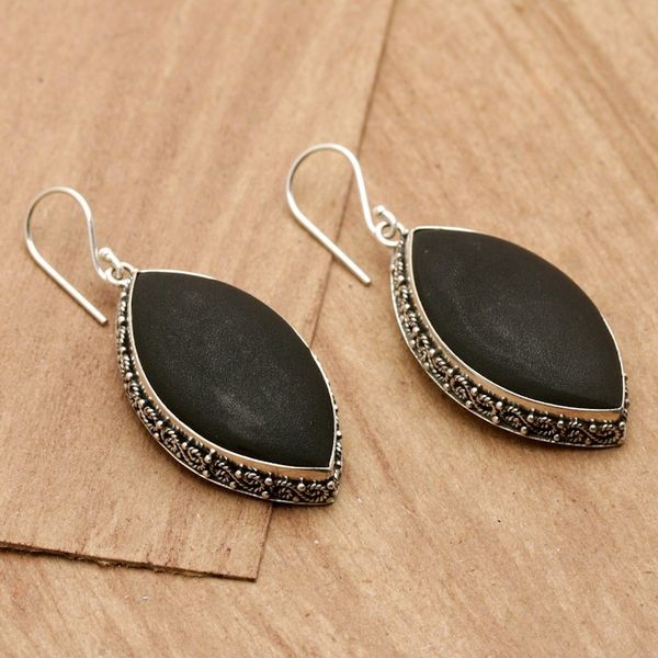 Alternate image for Sterling Silver Dangle Earrings with Lava Stone from Bali Night Beauty