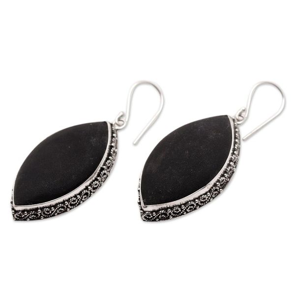 Alternate image for Sterling Silver Dangle Earrings with Lava Stone from Bali Night Beauty