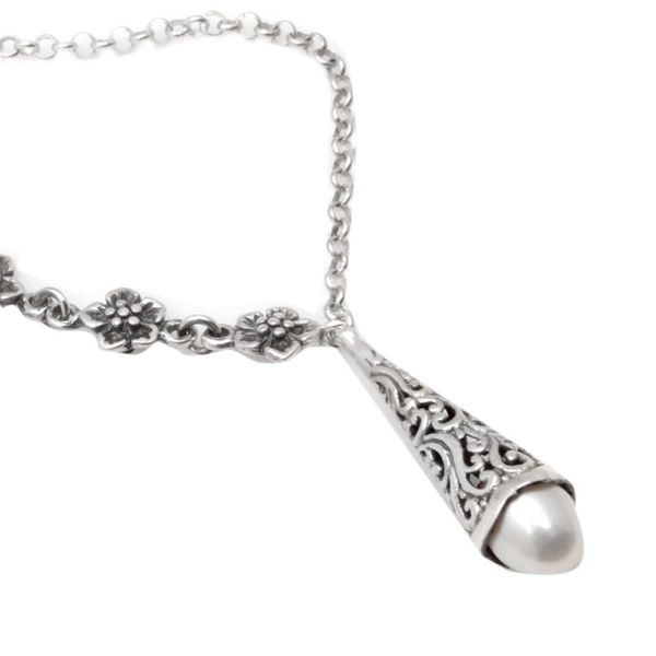 Alternate image for Floral Sterling Silver Pendant Necklace with Grey Pearl Floral Lantern