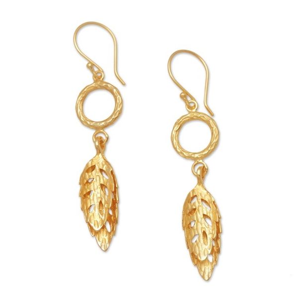 Alternate image for Leafy 18k Gold-Plated Brass Dangle Earrings from Bali Autumn Sensations