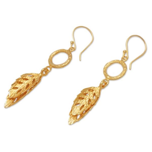 Alternate image for Leafy 18k Gold-Plated Brass Dangle Earrings from Bali Autumn Sensations