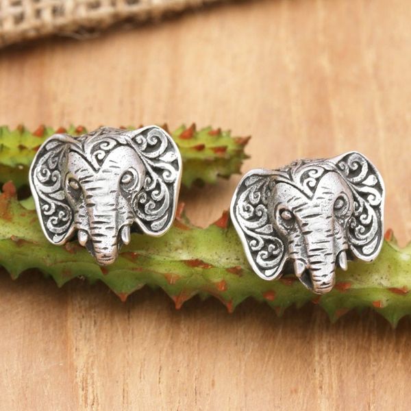 Alternate image for Sterling Silver Elephant-Themed Button Earrings from Java Sages of Java
