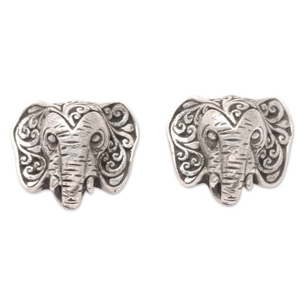 Alternate image for Sterling Silver Elephant-Themed Button Earrings from Java Sages of Java