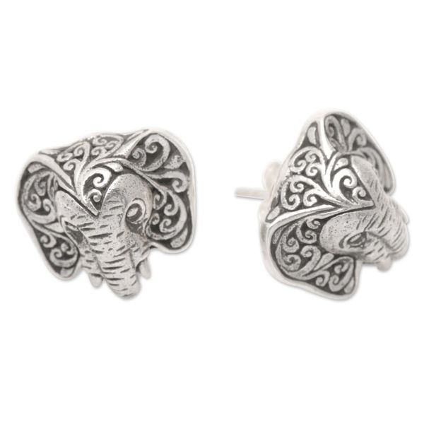Alternate image for Sterling Silver Elephant-Themed Button Earrings from Java Sages of Java
