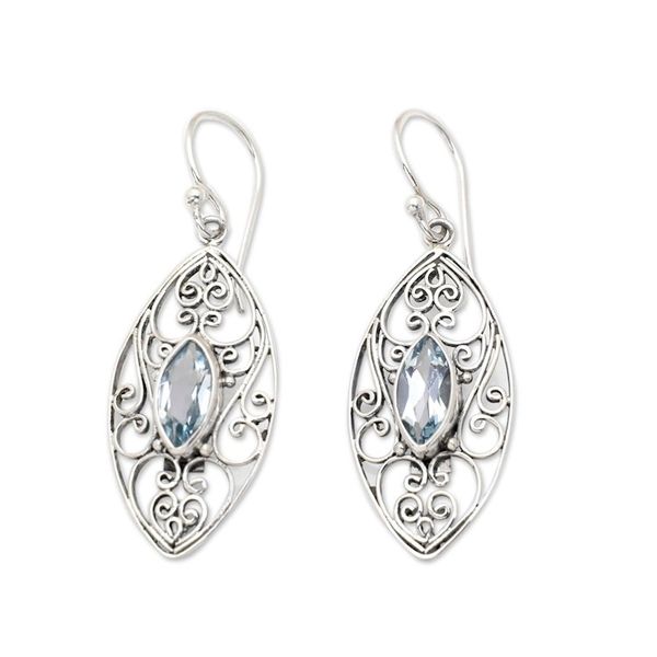 Alternate image for Sterling Silver Filigree Dangle Earrings with Blue Topaz Loyalty Eyes