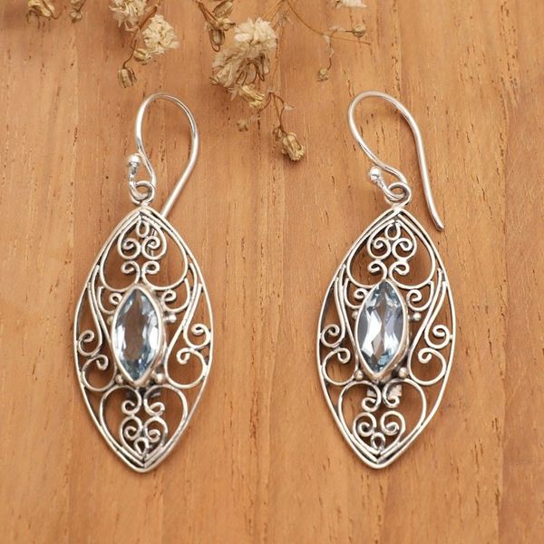 Alternate image for Sterling Silver Filigree Dangle Earrings with Blue Topaz Loyalty Eyes