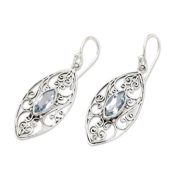 Alternate image for Sterling Silver Filigree Dangle Earrings with Blue Topaz Loyalty Eyes