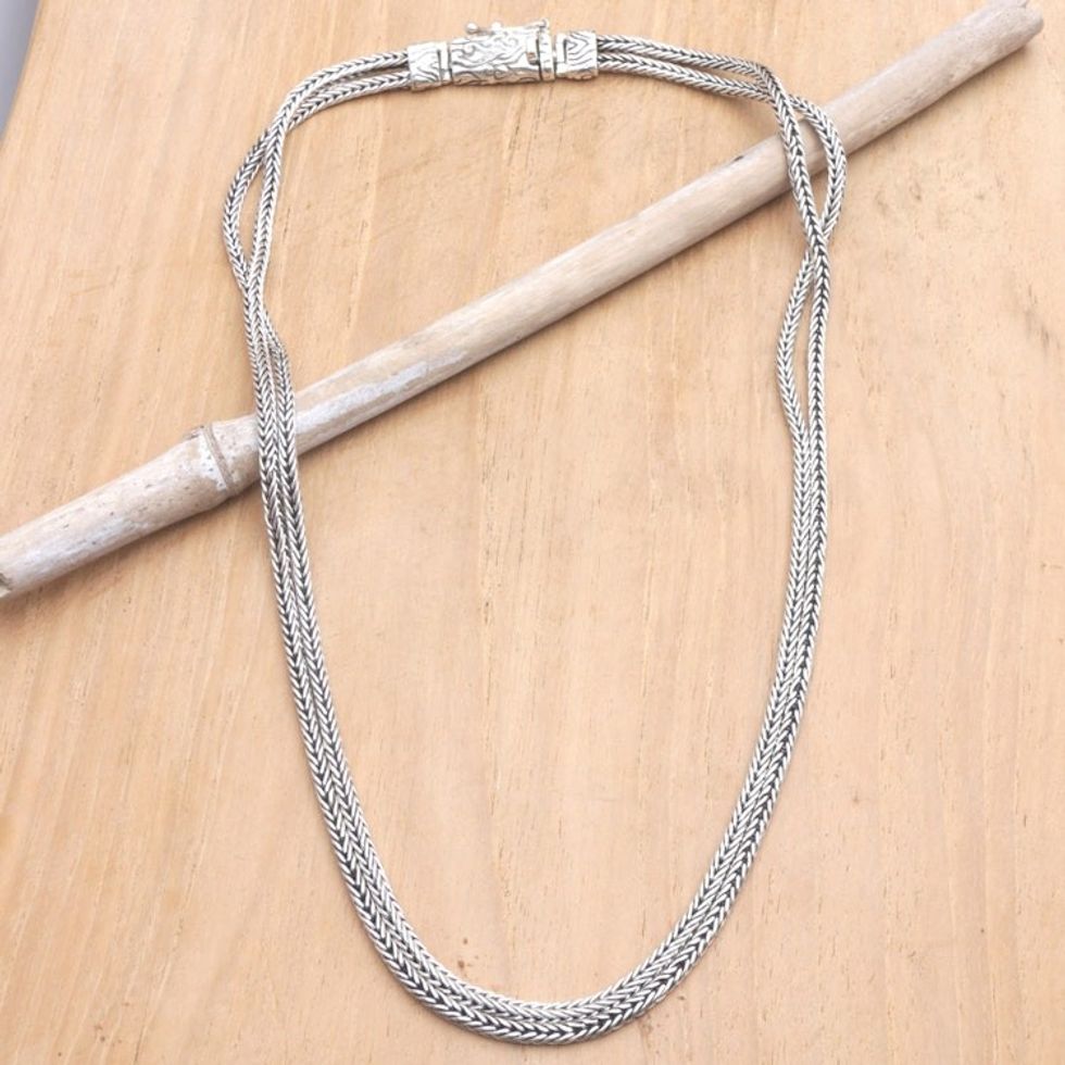Polished Sterling Silver Two-Strand Chain Necklace from Bali 'Bali's Aura'