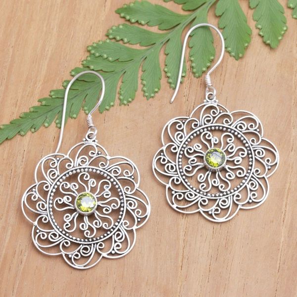 Alternate image for Floral and Sun-Inspired Peridot Filigree Dangle Earrings Prosperous Sunset