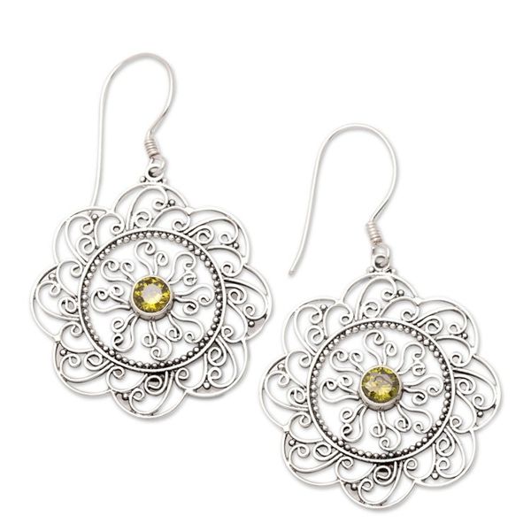 Alternate image for Floral and Sun-Inspired Peridot Filigree Dangle Earrings Prosperous Sunset