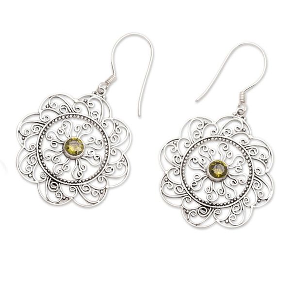 Alternate image for Floral and Sun-Inspired Peridot Filigree Dangle Earrings Prosperous Sunset