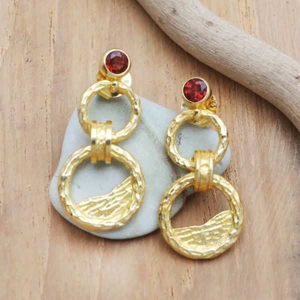 Alternate image for 18k Gold-Plated Dangle Earrings with Natural Garnet Gems Perseverance Hours