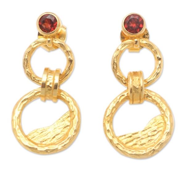 Alternate image for 18k Gold-Plated Dangle Earrings with Natural Garnet Gems Perseverance Hours