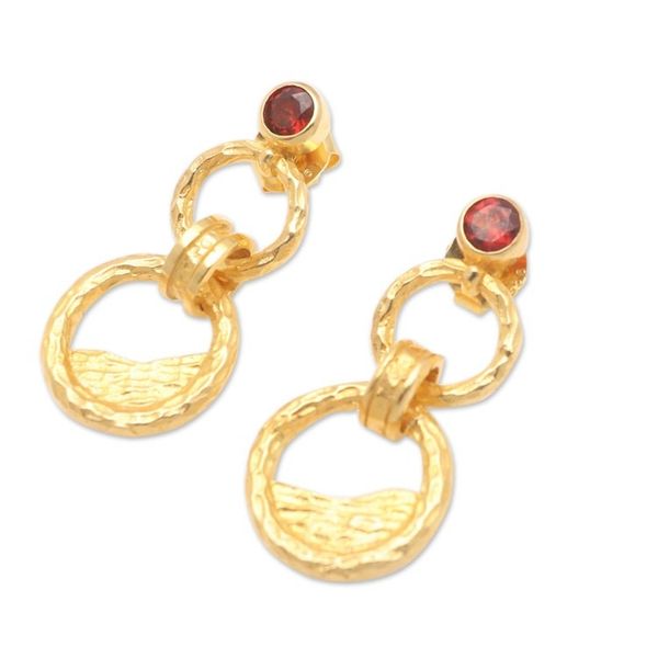 Alternate image for 18k Gold-Plated Dangle Earrings with Natural Garnet Gems Perseverance Hours