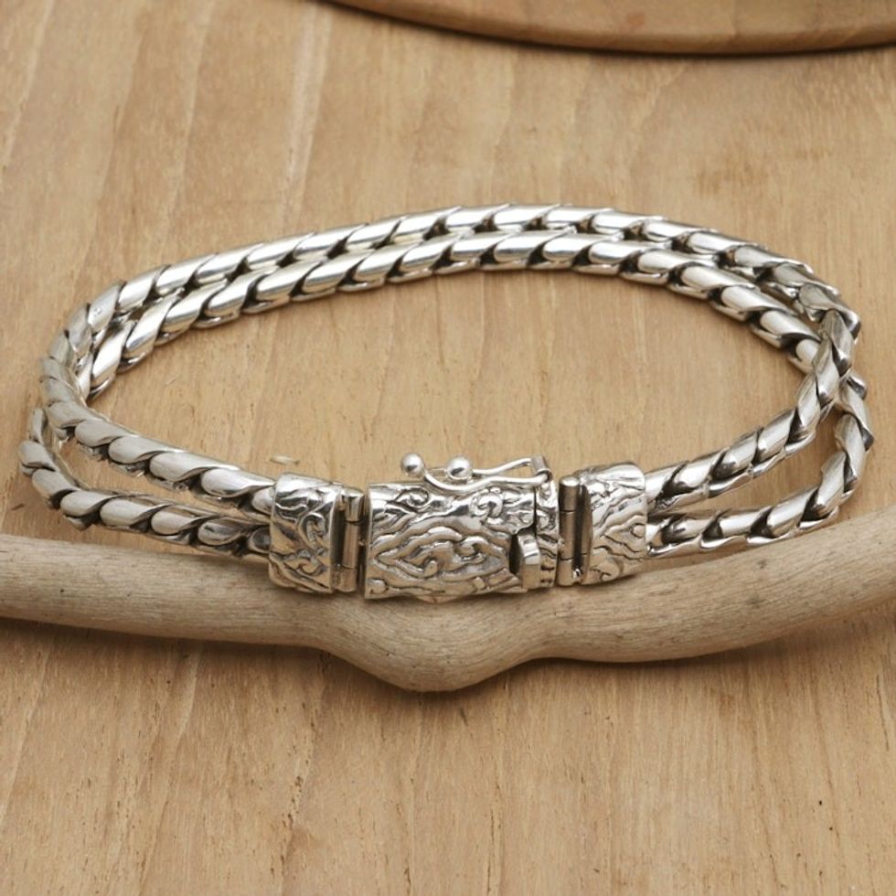 Men's Sterling Silver Bracelet with Serpentine Chains 'Virtuous Leader'