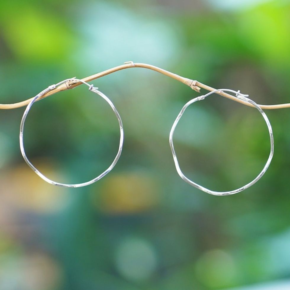 High-Polished Round Sterling Silver Hoop Earrings from Bali 'Ethereal Halos'