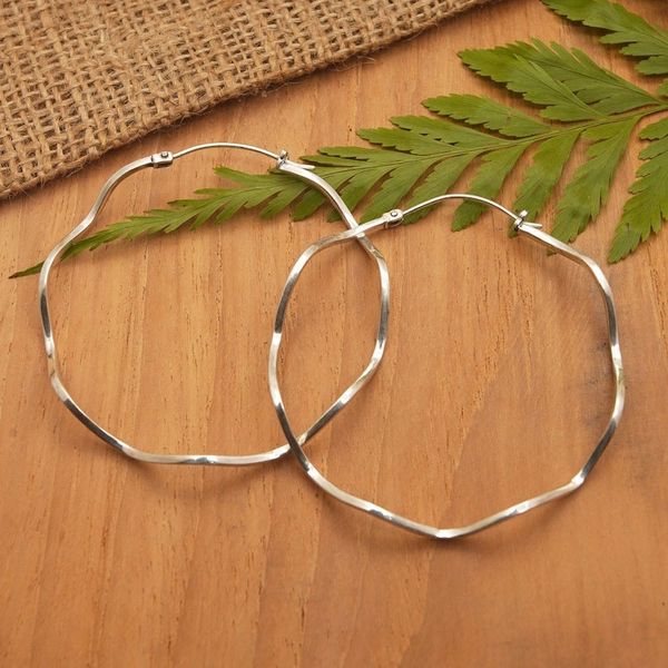 Alternate image for High-Polished Round Sterling Silver Hoop Earrings from Bali Ethereal Halos