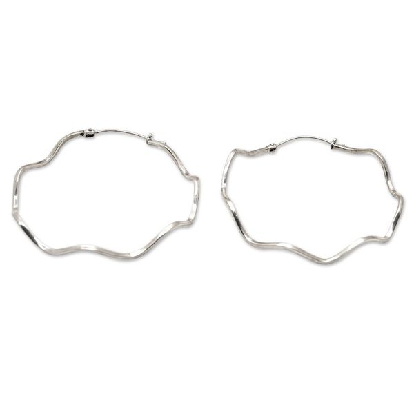 Alternate image for High-Polished Round Sterling Silver Hoop Earrings from Bali Ethereal Halos
