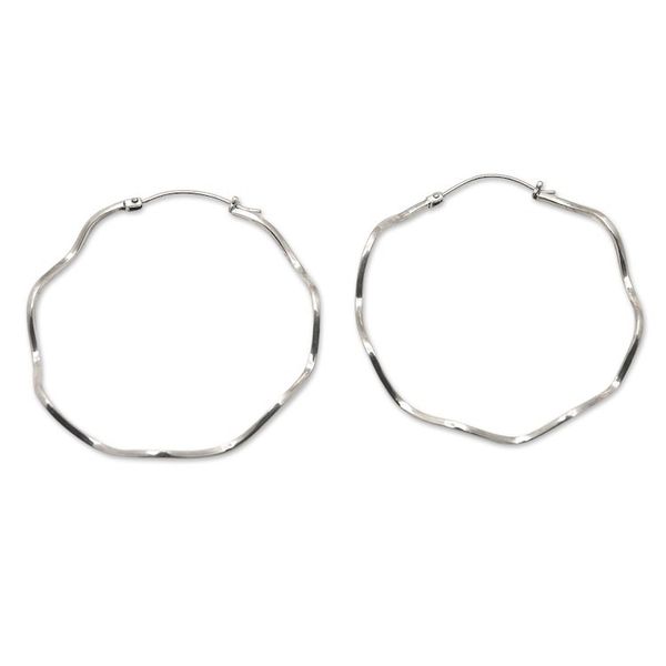 Alternate image for High-Polished Round Sterling Silver Hoop Earrings from Bali Ethereal Halos