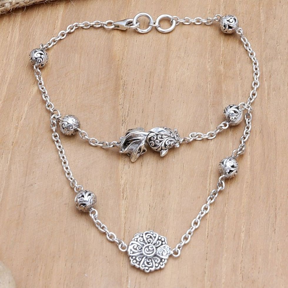 Two-Strand Floral Pendant Bracelet with Traditional Motifs 'Floral Divinity'