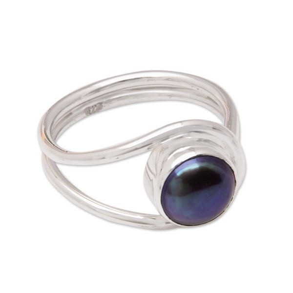 Alternate image for Modern Cocktail Ring with a Black Cultured Pearl Mysterious Waves