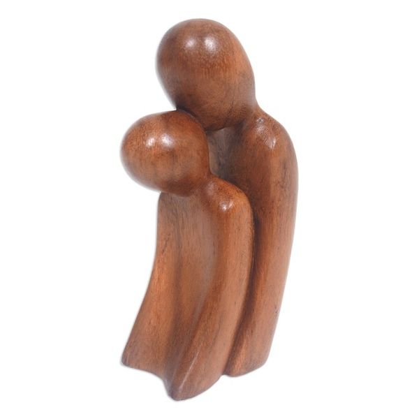 Alternate image for Hand-Carved Suar Wood Sculpture of Parent and Child A Parents Affection