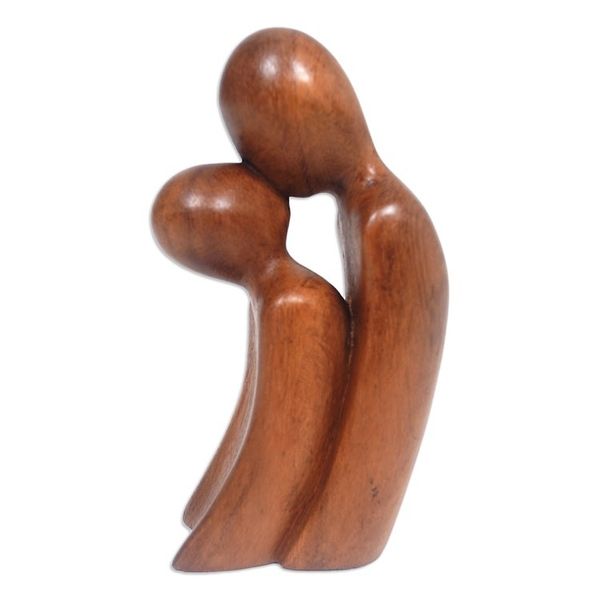 Alternate image for Hand-Carved Suar Wood Sculpture of Parent and Child A Parents Affection