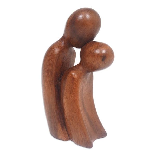 Alternate image for Hand-Carved Suar Wood Sculpture of Parent and Child A Parents Affection