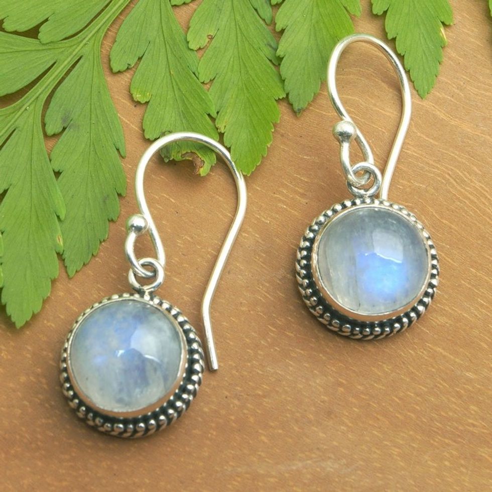 Dangle Earrings with Rainbow Moonstones and Braided Motifs 'Harmony Gaze'