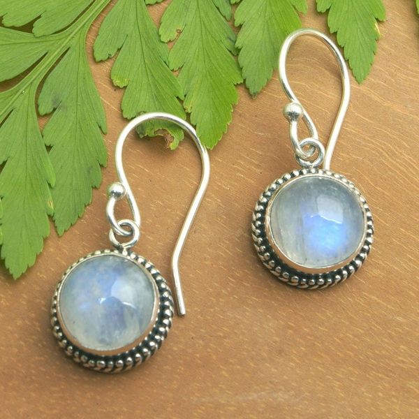 Alternate image for Dangle Earrings with Rainbow Moonstones and Braided Motifs Harmony Gaze