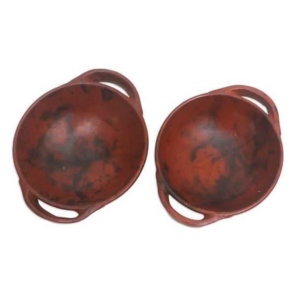 Alternate image for Pair of Brown Ceramic Serving Bowls Crafted in Indonesia Brown Feast