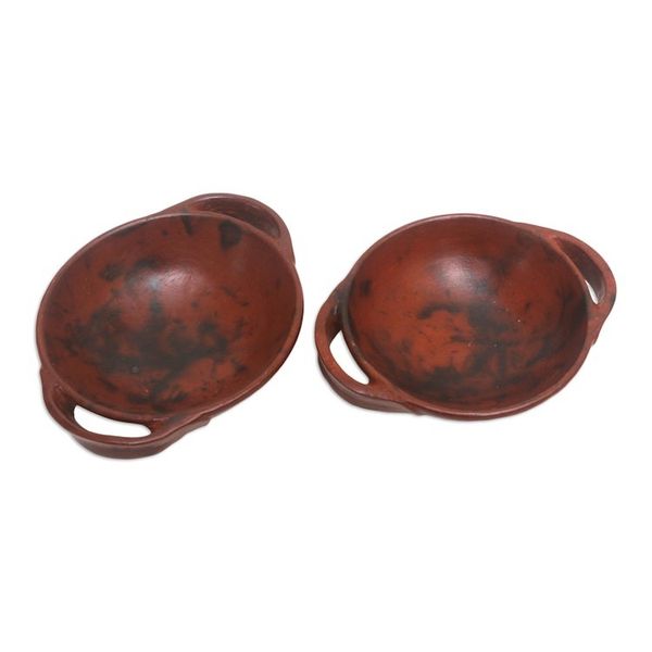 Alternate image for Pair of Brown Ceramic Serving Bowls Crafted in Indonesia Brown Feast