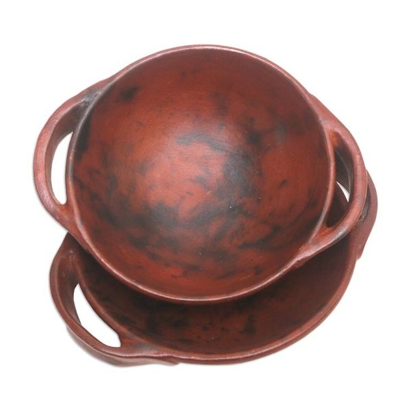 Alternate image for Pair of Brown Ceramic Serving Bowls Crafted in Indonesia Brown Feast