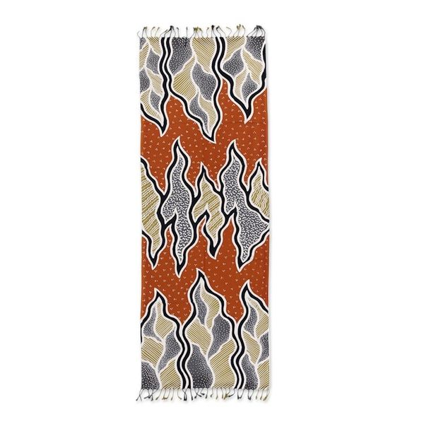 Alternate image for Handcrafted Batik Rayon Shawl in Orange and Grey Hues Tropical Sunset