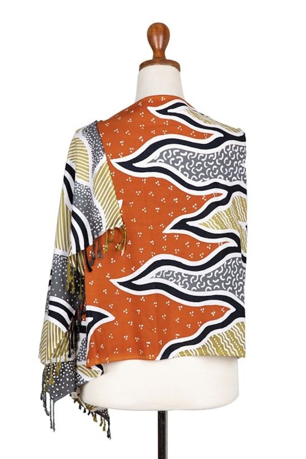 Alternate image for Handcrafted Batik Rayon Shawl in Orange and Grey Hues Tropical Sunset