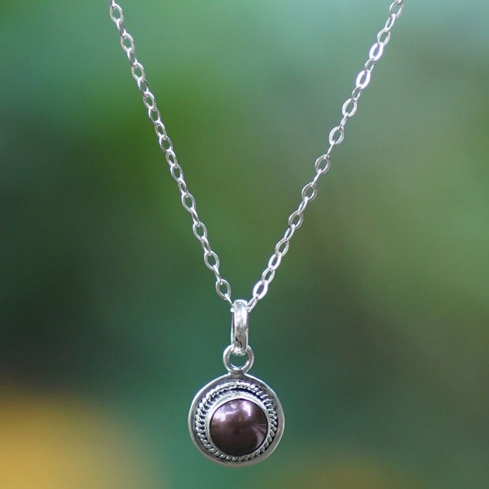 Balinese Cultured Pearl Sterling Silver Pendant Necklace 'Perfect Shield'