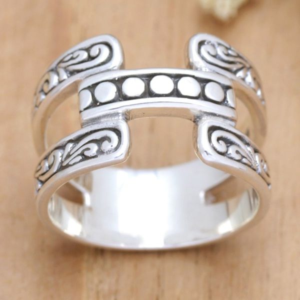 Alternate image for Polished Armadillo-Themed Sterling Silver Band Ring Armadillo Heaven