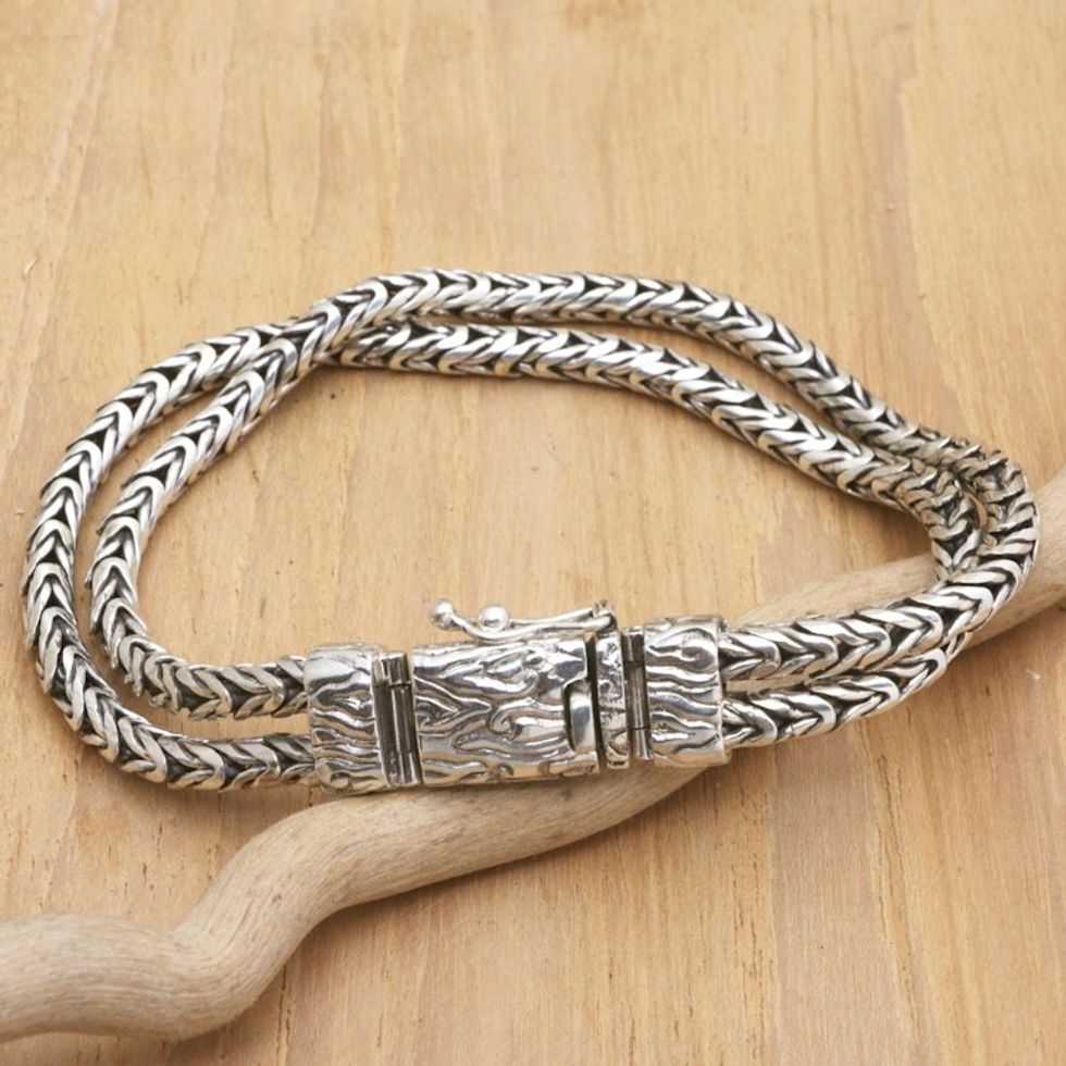 Men's Sterling Silver Bracelet with Foxtail Chains 'Resilient Leader'